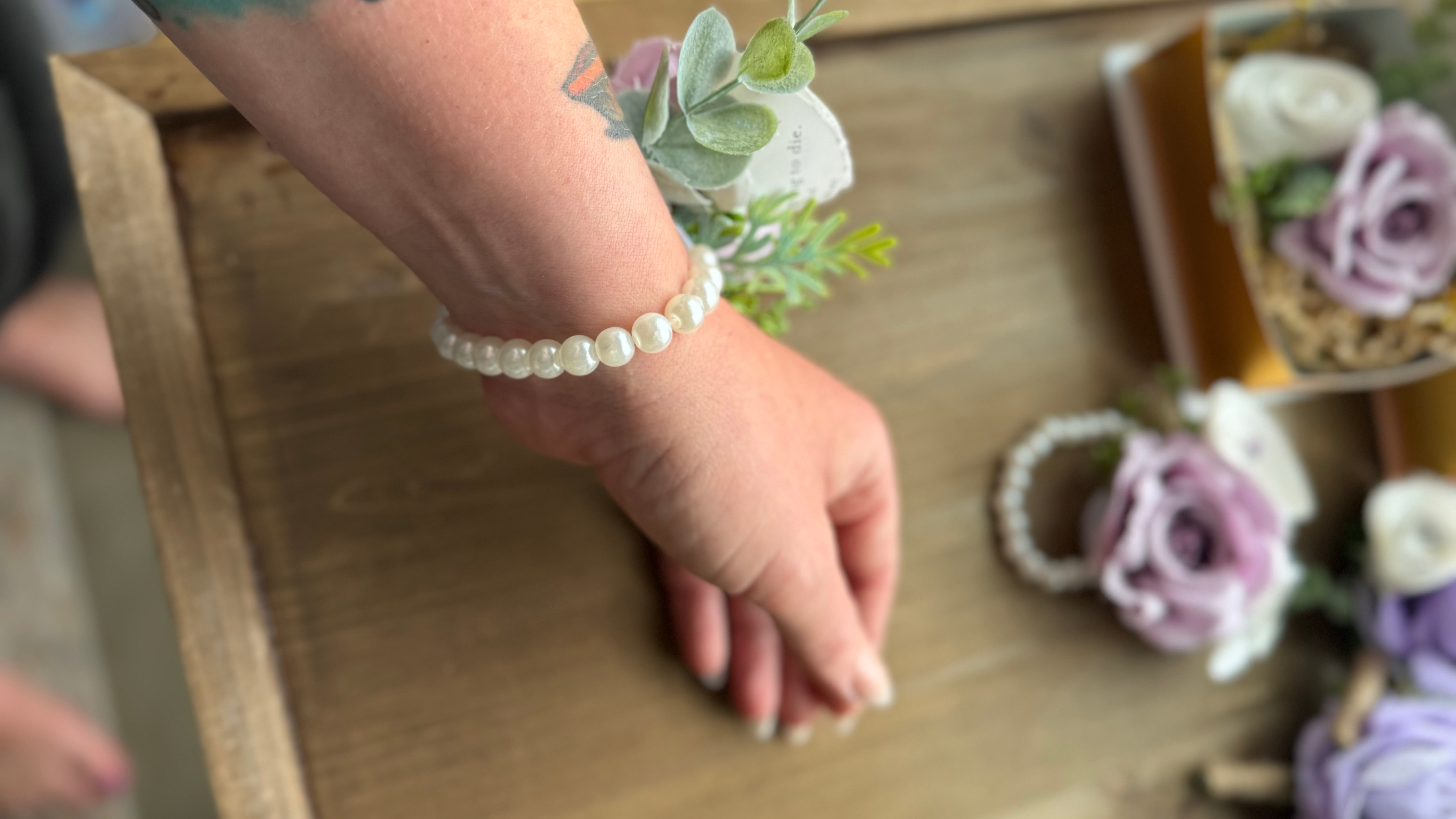 Handmade Literary Wrist Corsage and Boutonnière / Pocket Square| Recycled Book Page Flowers with Lavender & Pearl Bracelet | Unique Prom, Homecoming & Bridesmaid Accessory
