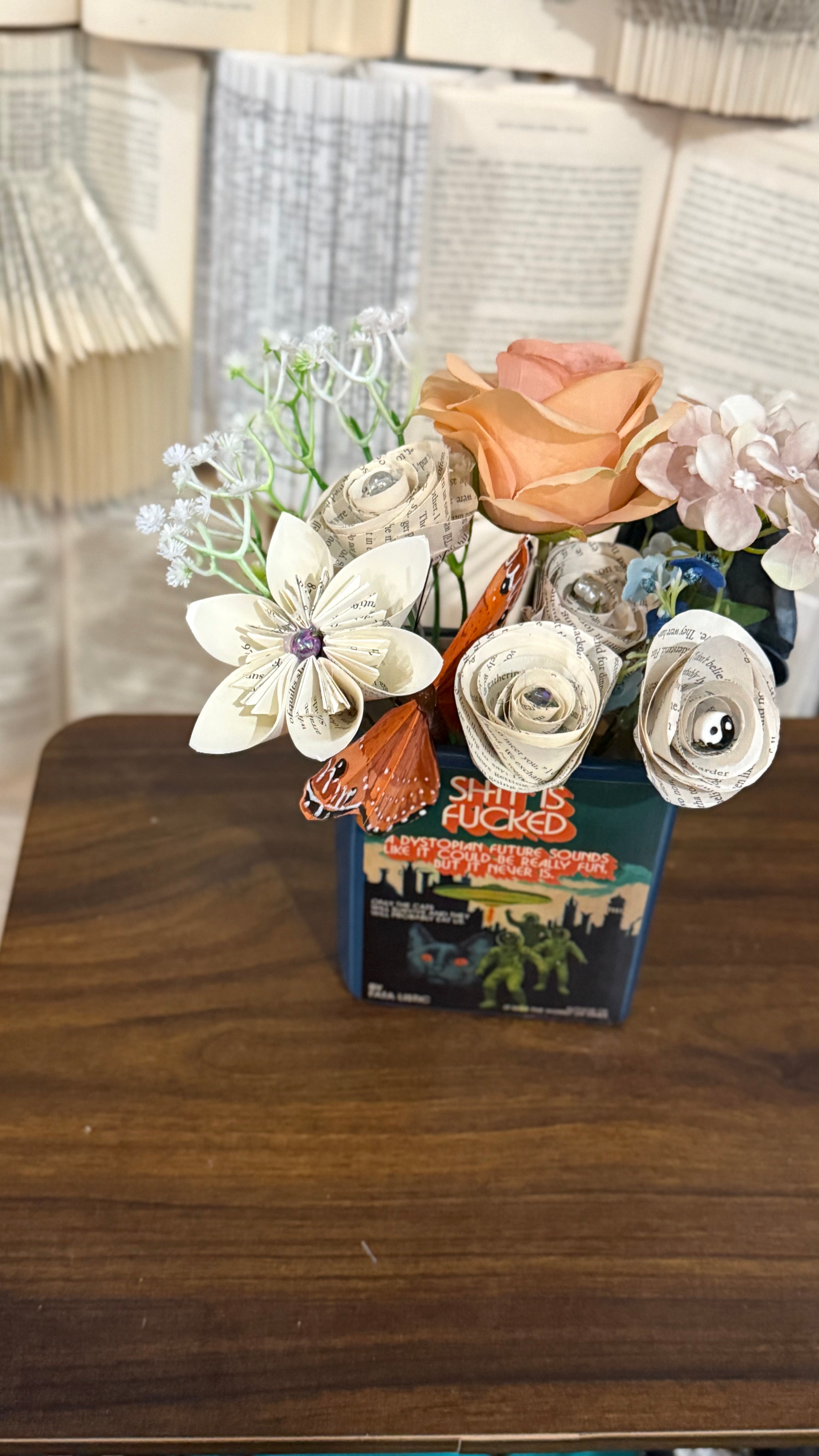 Funny Book Vase + Book Bouquet - “Shit is Fucked”