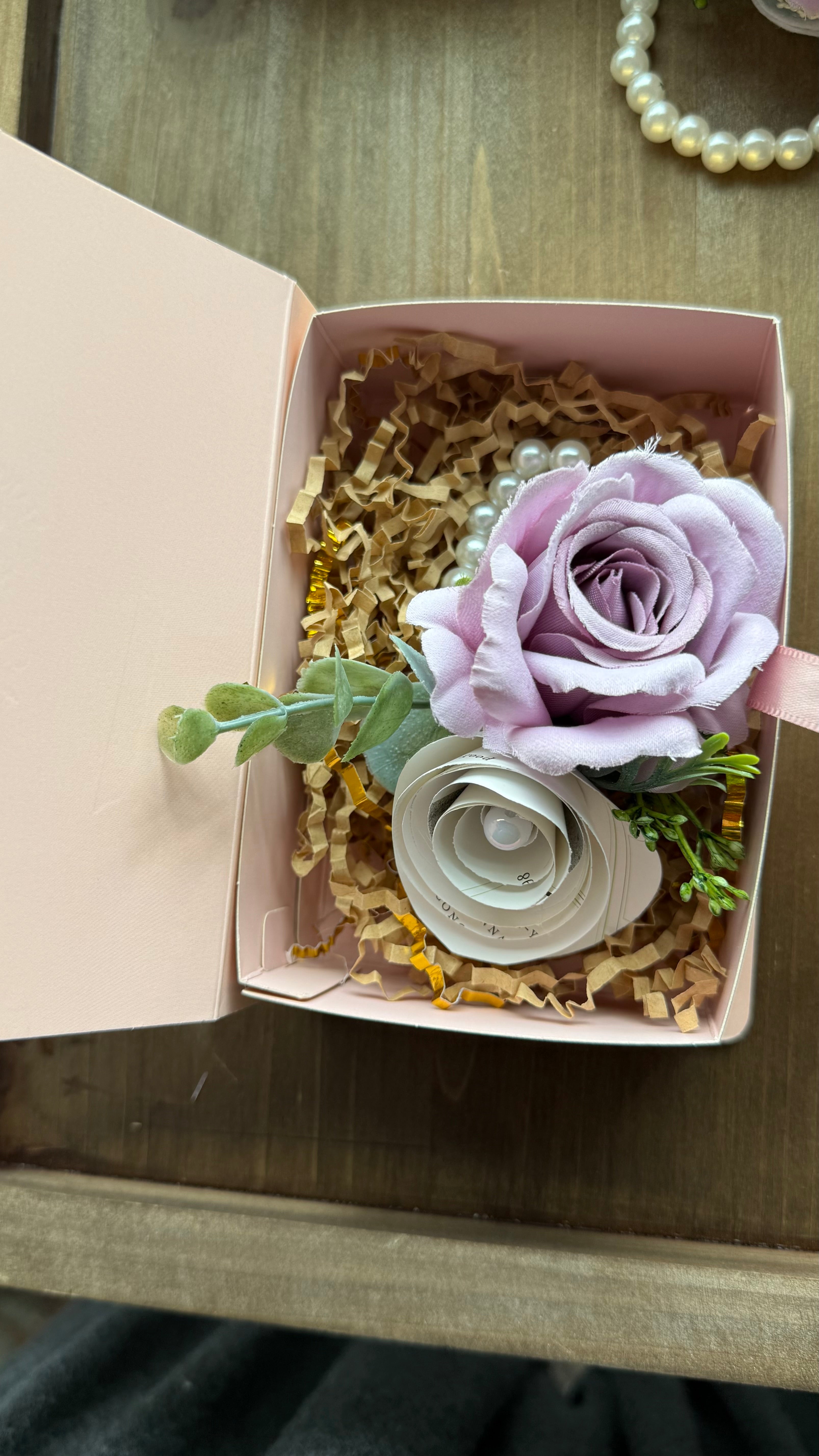 Handmade Literary Wrist Corsage and Boutonnière / Pocket Square| Recycled Book Page Flowers with Lavender & Pearl Bracelet | Unique Prom, Homecoming & Bridesmaid Accessory