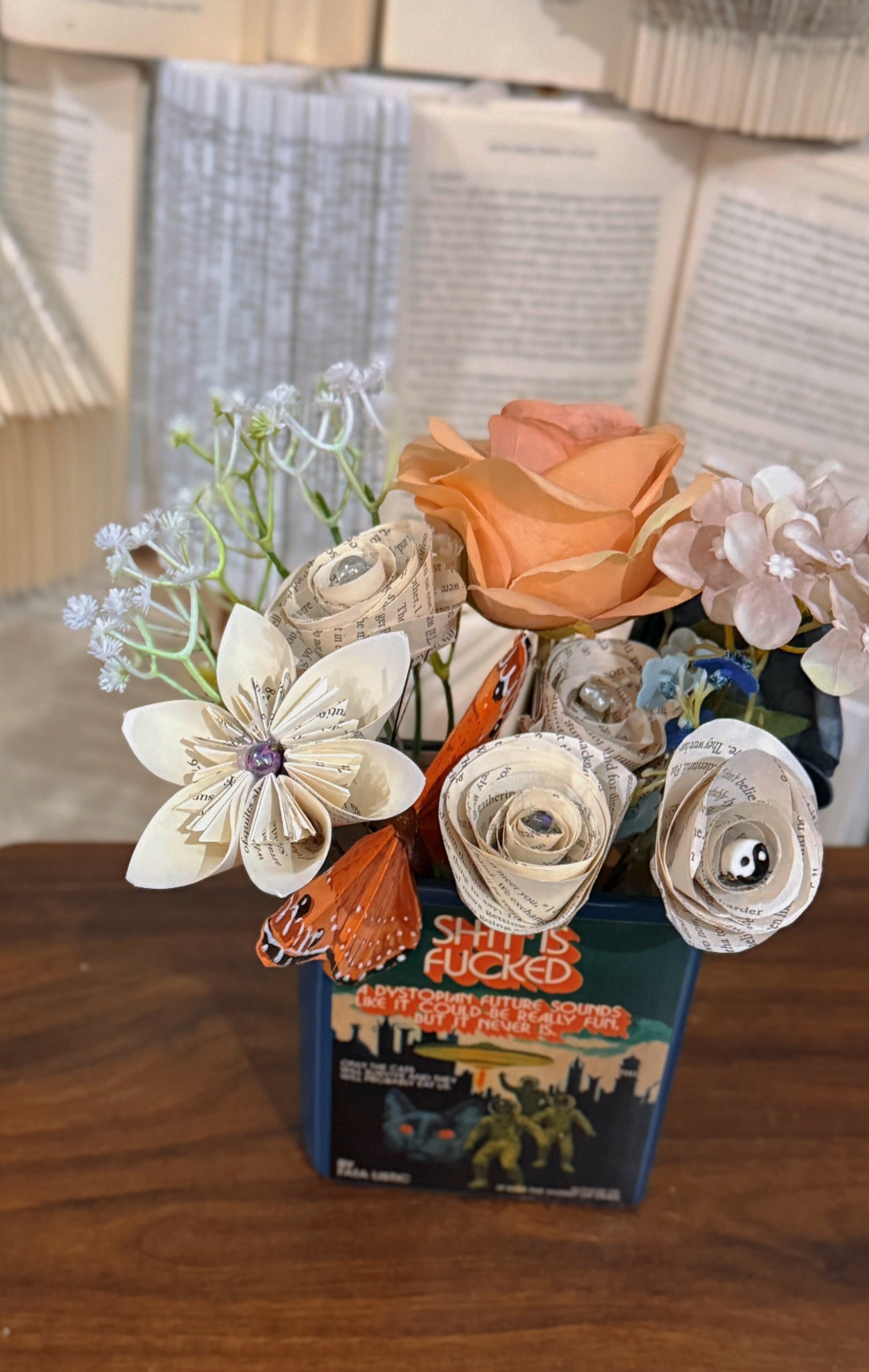 Funny Book Vase + Book Bouquet - “Shit is Fucked”