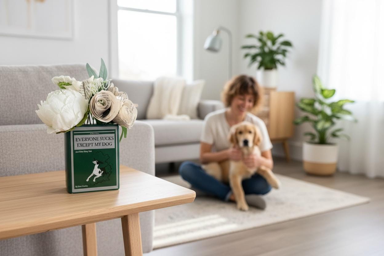 Book Vase Bouquet – “Everyone Sucks Except My Dog” Recycled Book Flowers