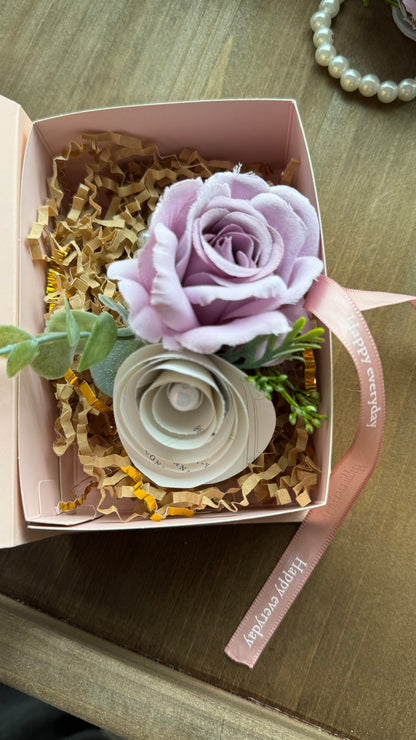 Handmade Literary Wrist Corsage and Boutonnière / Pocket Square| Recycled Book Page Flowers with Lavender & Pearl Bracelet | Unique Prom, Homecoming & Bridesmaid Accessory