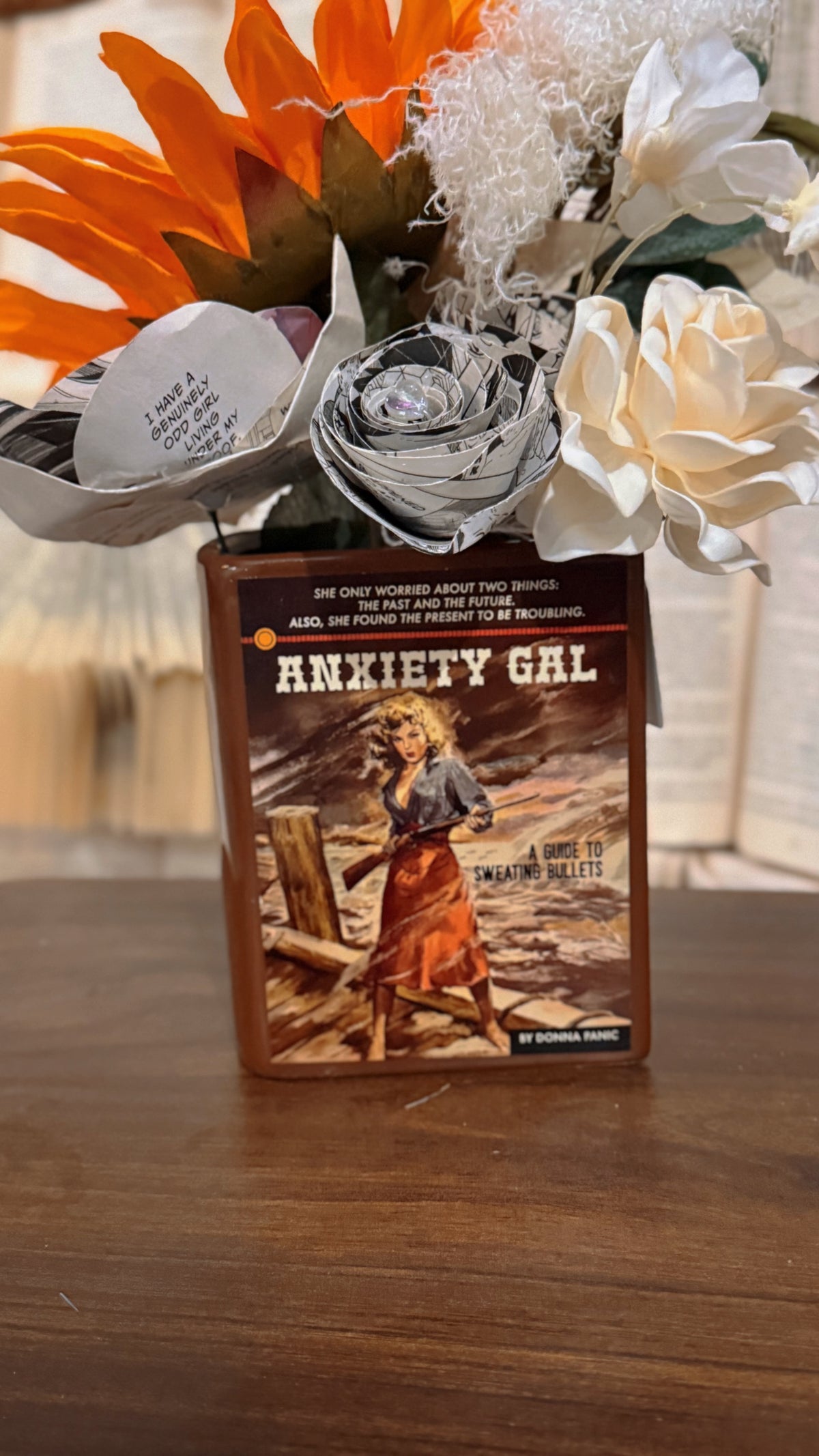 Funny Book Vase + Book Bouquet - “Anxiety Gal”