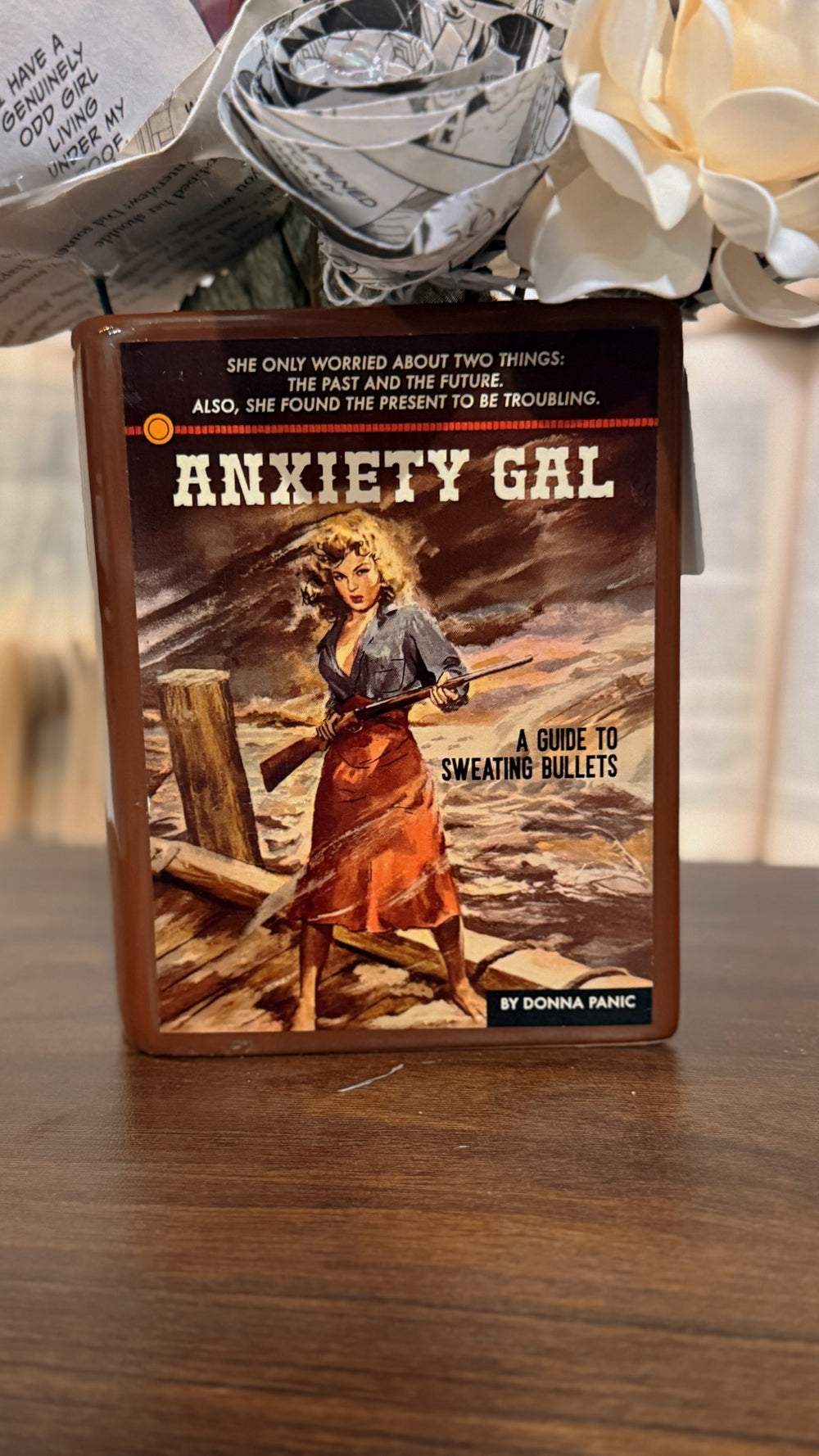 Funny Book Vase + Book Bouquet - “Anxiety Gal”