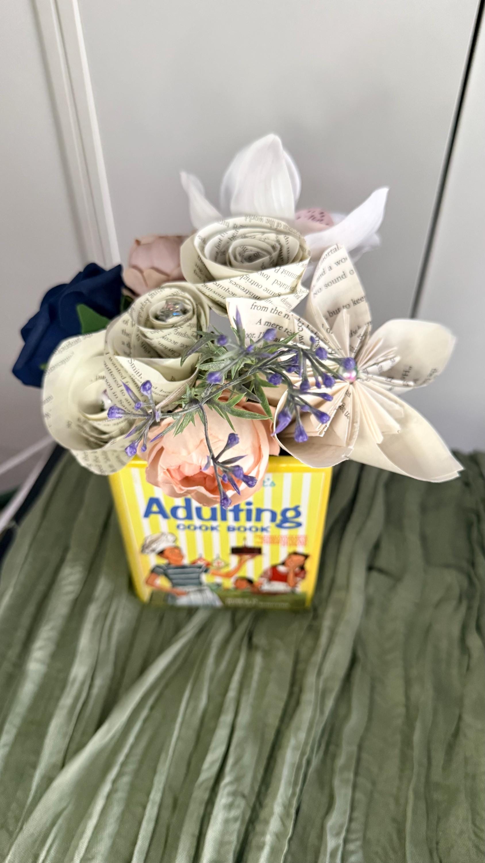 Adulting Cook Book – Vase – Betty Crockpot Parody, Recycled Book Flowers