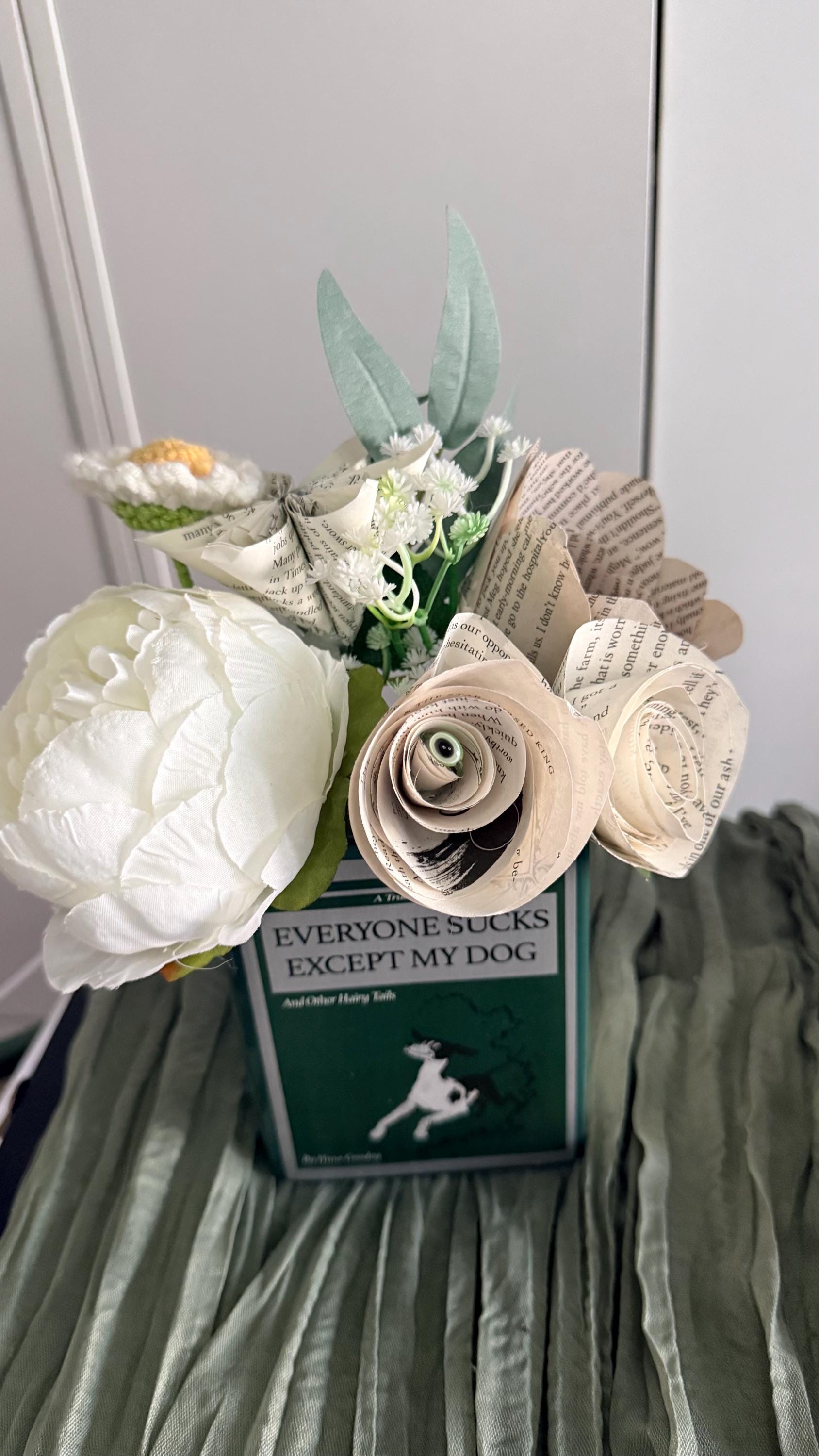 Book Vase Bouquet – “Everyone Sucks Except My Dog” Recycled Book Flowers
