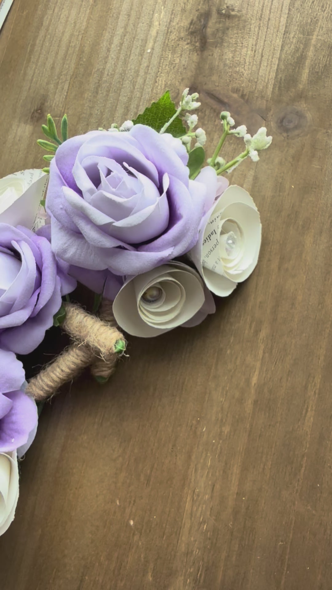 Handmade Literary Wrist Corsage and Boutonnière / Pocket Square| Recycled Book Page Flowers with Lavender & Pearl Bracelet | Unique Prom, Homecoming & Bridesmaid Accessory
